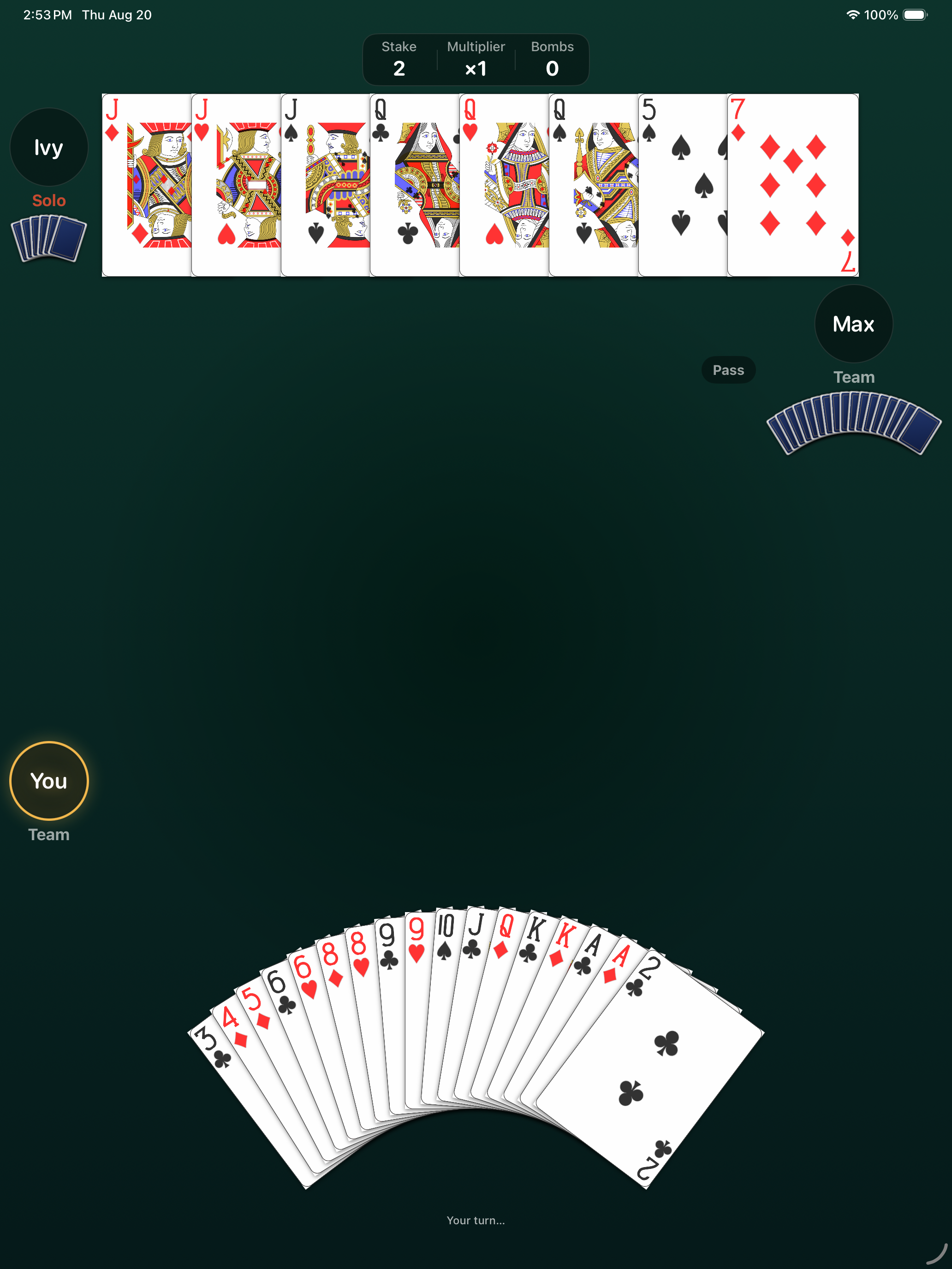 A round of One vs Two mid-play on iPad