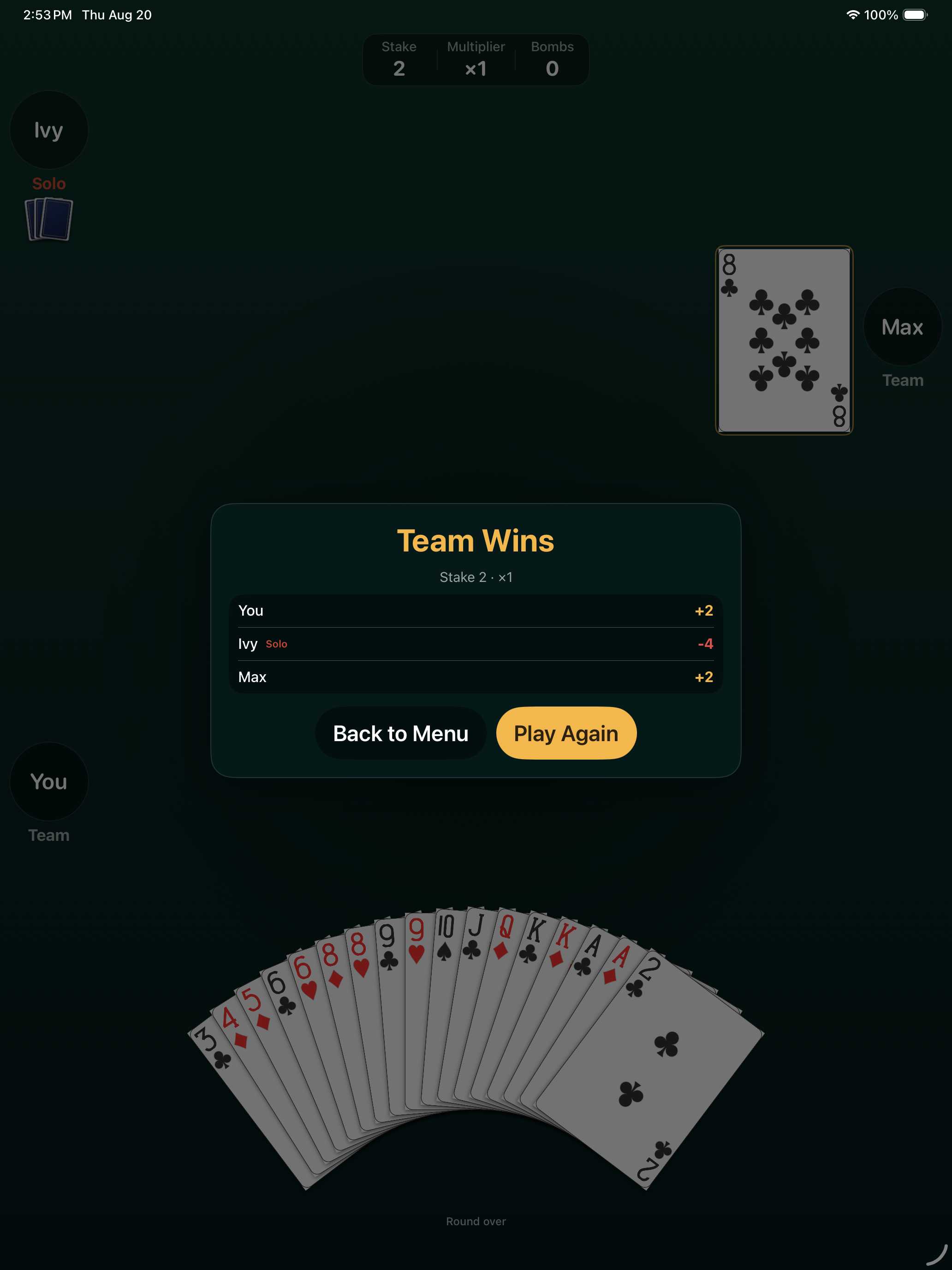Round result screen on iPad