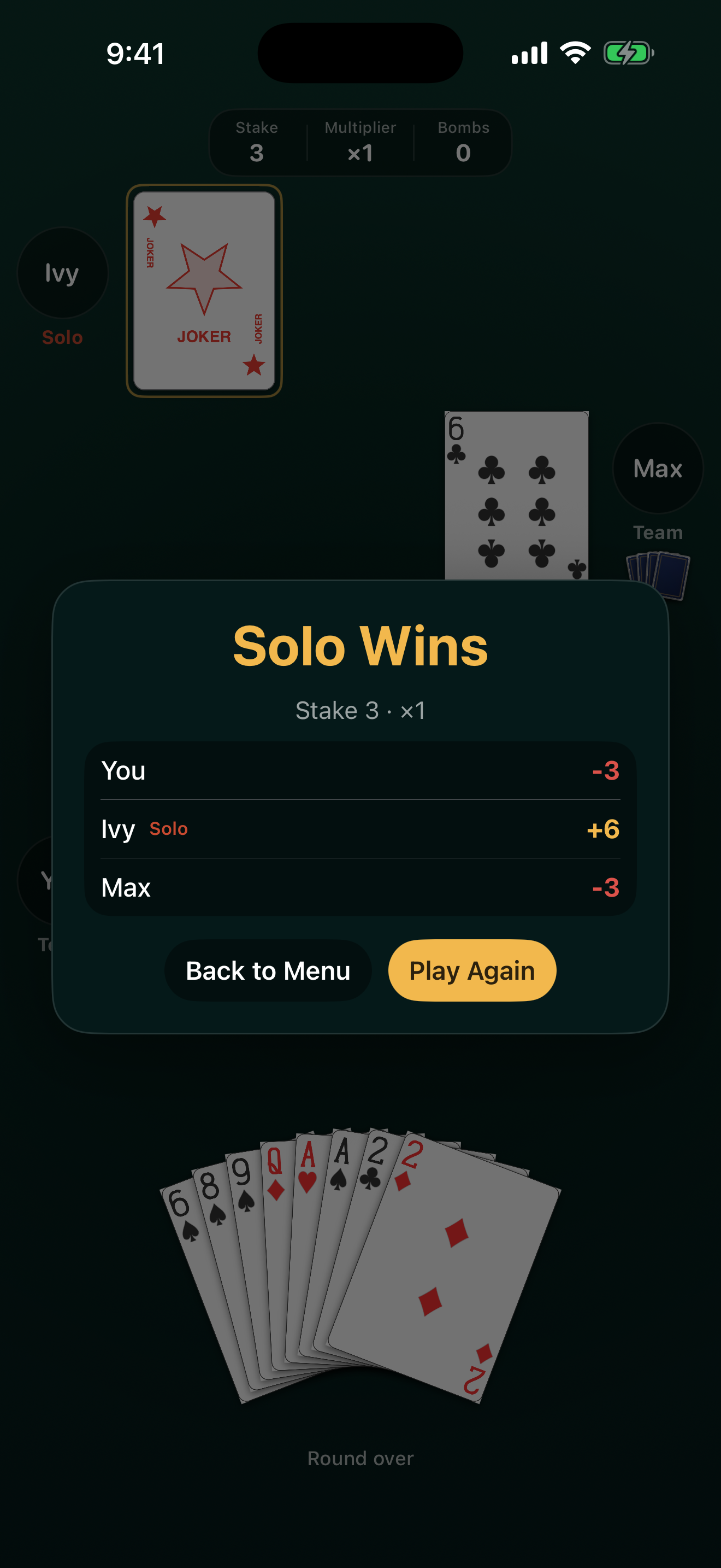 Round result screen on iPhone