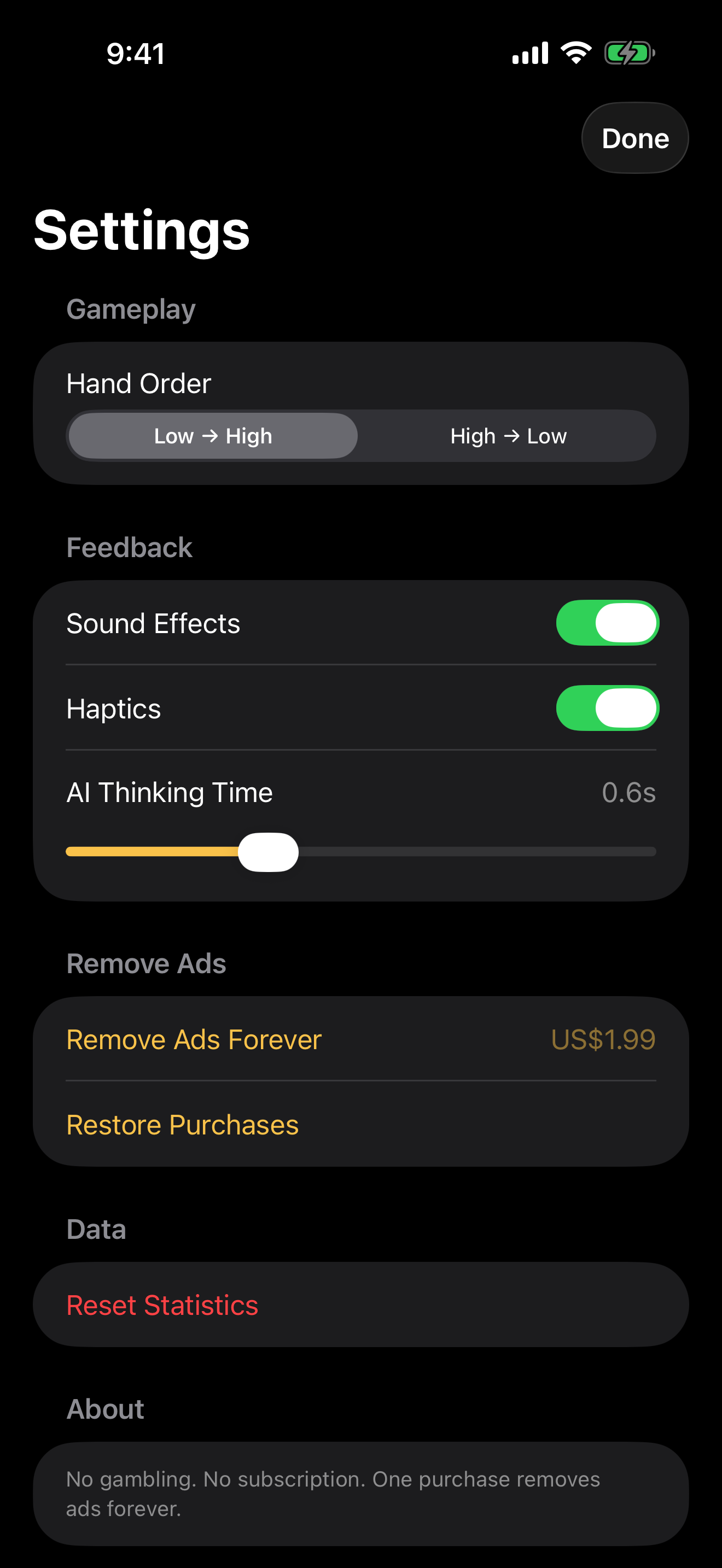 Settings screen on iPhone