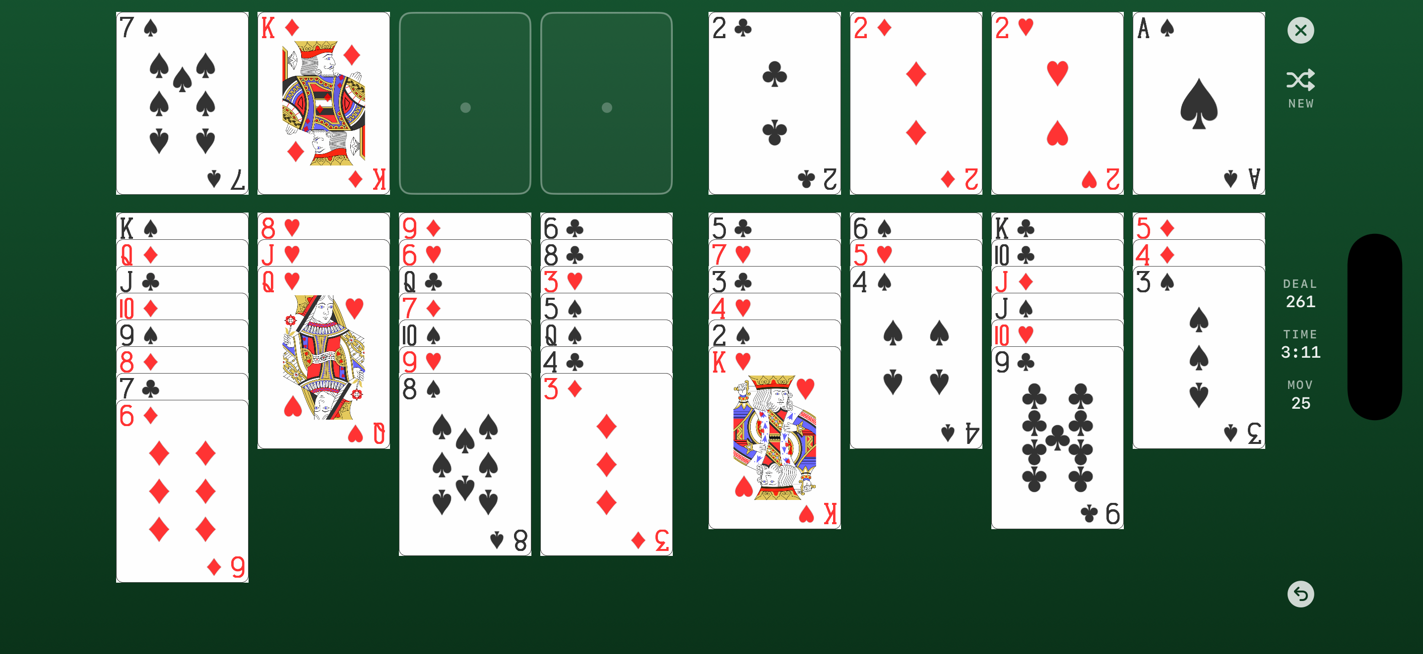 A FreeCell deal mid-play on iPhone