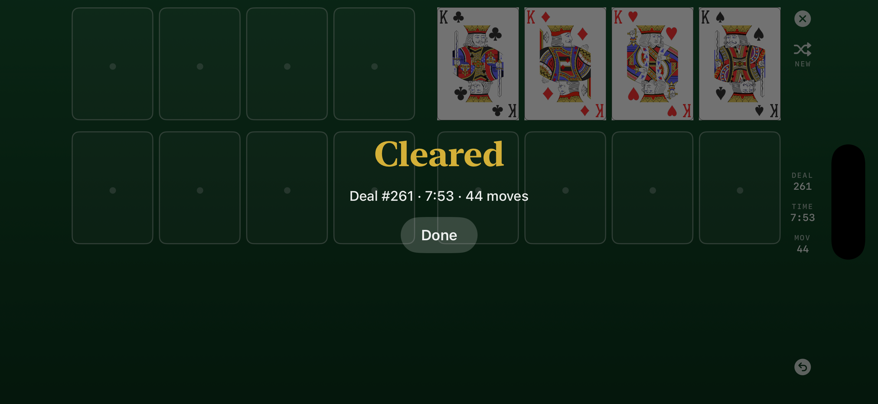 A cleared FreeCell deal on iPhone