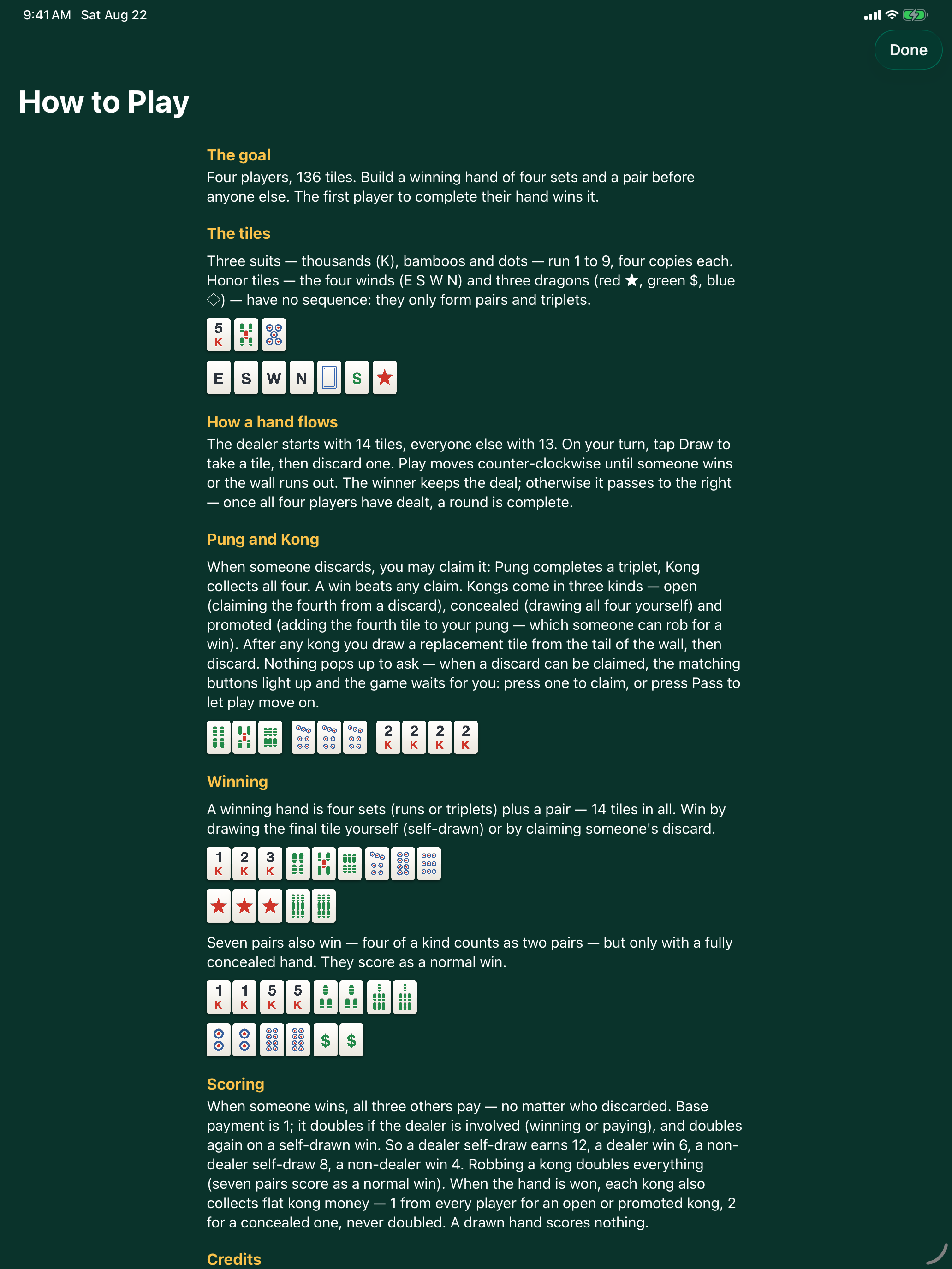 Rules screen on iPad