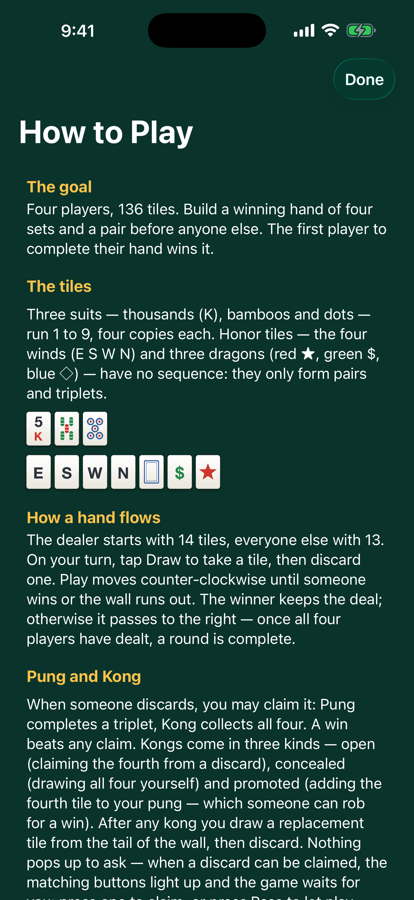 Rules screen on iPhone