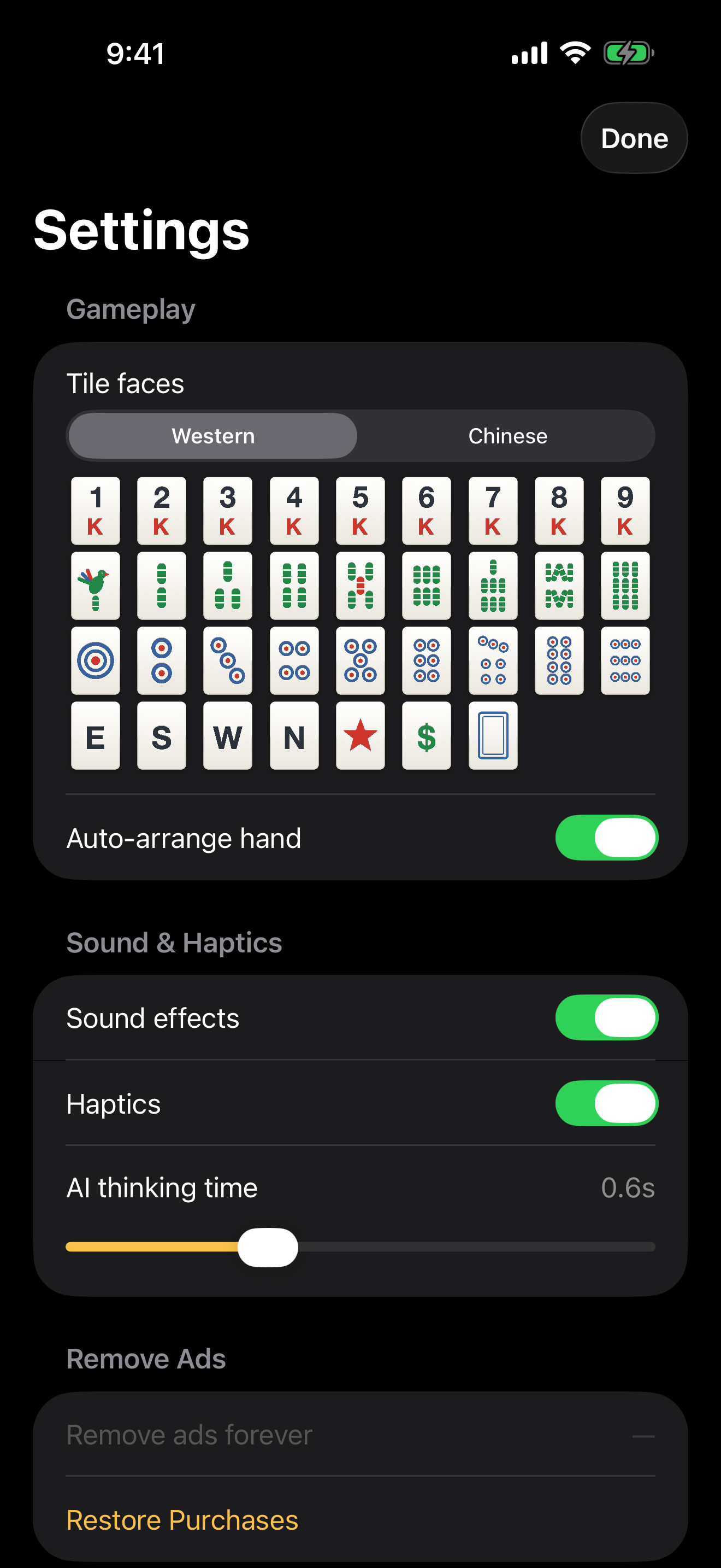 Settings screen on iPhone